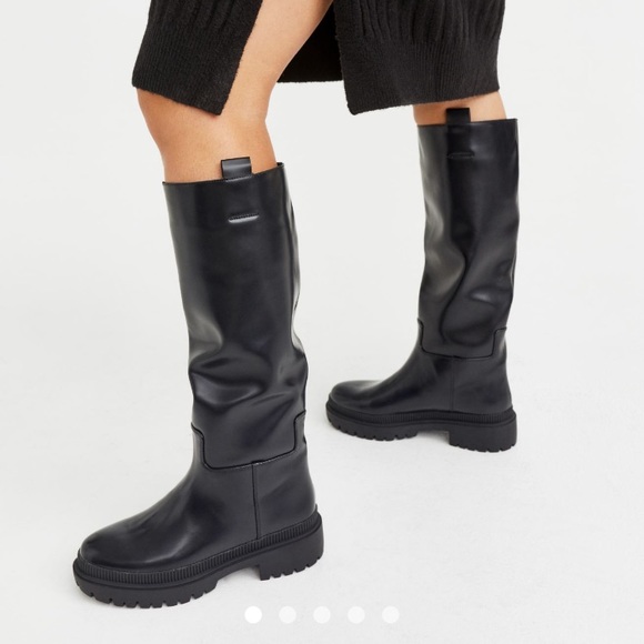 Black High Chunky Faux Leather Boots 